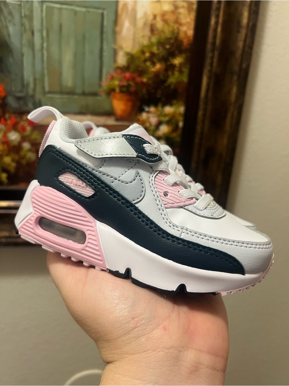 Nike Air Max 90 EasyOn White Pink Foam Armory Navy Wolf Grey (PS) sneakers